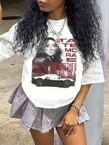 Tween Girl Cotten Clothes,Y2K-Inspired Letter Print T-Shirt - Casual Crew Neck, Short Sleeve, Machine Washable - Perfect For Spring/Summer/Fall,Fashion, Streetwear, Unisex, Men, Women - 白色 - 查看 1