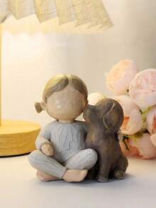 1pc Cute Angel Girl Doll Holding A Puppy, Suitable For Placing In Living Room Or Bookshelf As Home Decor. This Resin Puppy Figurine Is Great For Home, Bedroom, Office And Student Use, Also Ideal For Wedding, House Decoration And Party Decoration, Makes A Great Gift.