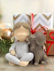 1pc Cute Angel Girl Doll Holding A Puppy, Suitable For Placing In Living Room Or Bookshelf As Home Decor. This Resin Puppy Figurine Is Great For Home, Bedroom, Office And Student Use, Also Ideal For Wedding, House Decoration And Party Decoration, Makes A Great Gift.