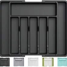 Drawer Organizer, Expandable Cutlery Tray Holder, Adjustable Tray, Organize Kitchen Silverware, Cutlery, Knives And Spoons With Labels, For Messy Kitchen, Bedroom Or Living Room Drawers - 黑色 - 查看 9