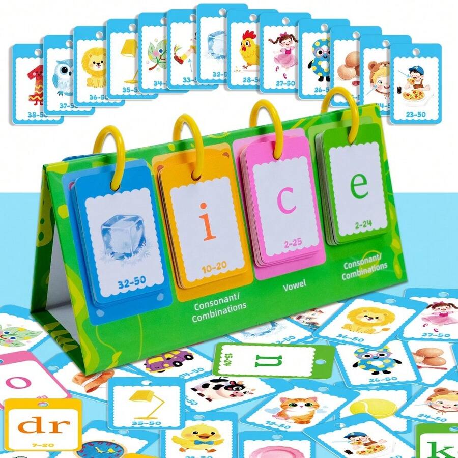 119pcs Word Flip Charts - Interactive Spelling Game & Word Building Cards For Kids | Double-Sided Phonemic Awareness Learning Cards, Word Families Practice, Sight Word Games, Ideal For Teachers And Homeschooling. - Green - View 1