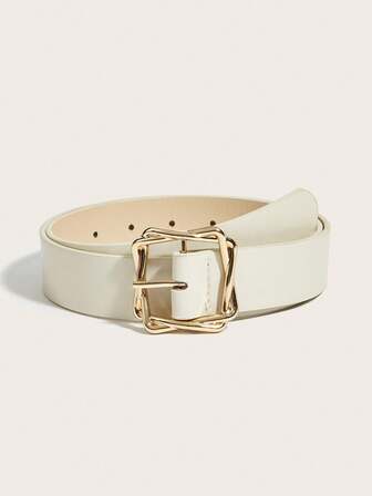 1pc Women's Casual Elegant Belt, Y2K Asymmetrical Square Buckle Retro Leather Belt, Versatile For Dresses, T-Shirts, Pants, Suitable For Daily Commute, Casual Outings, Shopping, Dates