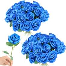 1/2/5/10PCS Artificial Rose Bouquet, Plastic Floral Silk Cloth Bouquet, Birthday Party Decoration, Wedding Flower Basket, Bride Holding Flowers, Home Decoration, Dining Room, Bedroom, Windowsill, Vase Decoration, Valentine's Day Gift, New Year Outdoor Garden, Start Of School Season - Royal Blue - View 2