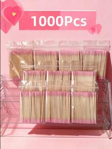 25/100/200/300/400/500/600/800/1000-Piece Pack Of Double-Ended Nail Polish Remover Cotton Swabs, Small Pointed Double-Ended Eyebrow And Makeup Cleaning Tools, Approximately 100 Pieces Per Pack, Can Be Used For Wiping, Nail Care Products, Nails, Nail Polish Remover, Nail Care Tools, Back-To-School Supplies, Press-On Nail Care Tools, Long Pointed Wooden Sticks, Used For Cleaning Fingertips And Applying Glue, Suitable For Touching Up Eyeliner, Eyeshadow, Lipstick, Nail Care, Etc. (Pink And White) - 粉色 - 查看 14