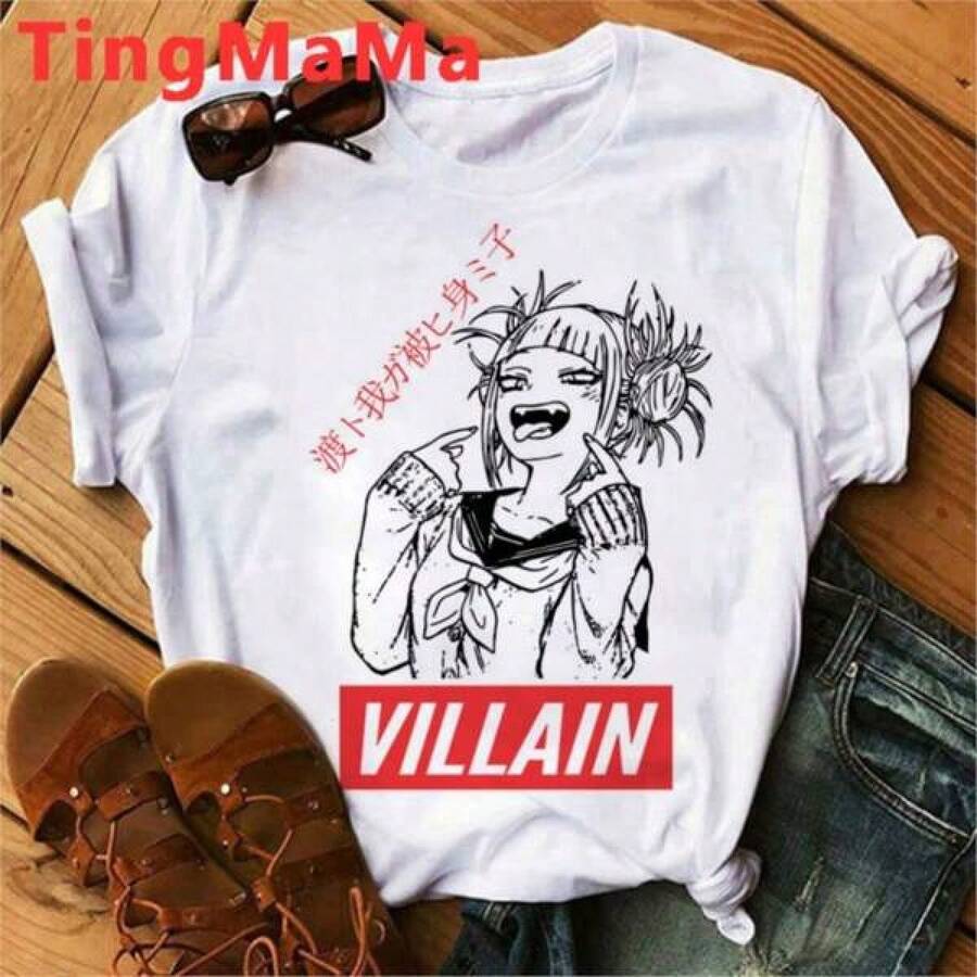 COOL SUMMER Women's Japanese Anime T-Shirt, Kawaii Himiko Toga Cartoon T-Shirt, Fun Graphic T-Shirt, Ulzzang Fashion T-Shirt For Women, 100% Cotton, Japanese Anime T-Shirt For Ladies And Men, Casual Streetwear Top, Gift Idea, Original Design, Oversized White Cotton T-Shirt With Graphic Print, Unisex Short Sleeve Crew Neck T-Shirt, Fun Graphic Print, Classic Fit, Ideal For All Seasons, Perfect Gift For Holidays (Christmas, New Year, Etc.) - 白色 - 查看 1