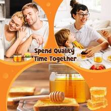 Honey Pot With Dipper And Lid - 12 Oz Glass Honey Jar With Wooden Honey Dippers Stick Set, Elegant Wave Shaped Wide Mouth Honey Containers - Syrup Dispenser Home Kitchen - Clear Waves - View 8