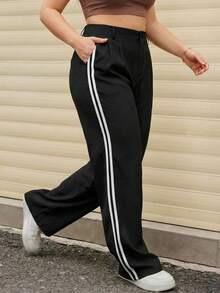 A&DD MODA, REF: AS-1578 (PLUS SIZE) – Women's High-Waisted, Wide-Leg Bell-Bottom Style Pants, Premium Fit, Casual Sweatpants, Lycra And Elastane, Modern Look, Elegant And Sophisticated, For Carnival 2025, Twill Pants, Wide-Leg Pants, Super Wearable, Hot Fashion, Lycra And Elastane Pants, Blogger Style, Elegant And Comfortable Look, Women's High-Waisted Pants With Pockets, High Quality, High-Waisted Dress Pants, Modern And Stylish Women's Pants. - 黑色 - 查看 1