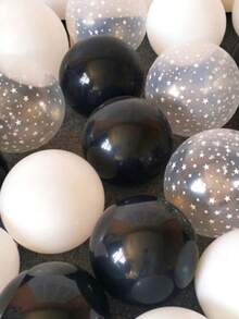 18 Stück schwarze & weiße transparente sternförmige Luftballons, 10 Zoll schwarze & weiße Latex Luftballons und 12 Zoll transparente Sternendruck Latex Luftballons, geeignet für Geburtstagsfeiern, Hochzeiten, Valentinstag, Familienzusammenkünfte, Heimdekoration - Verschiedenfarbig - Übersicht 3
