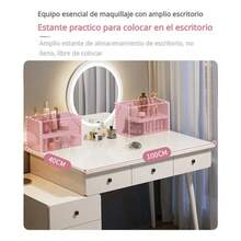 Mesa de Maquillaje Blanca con Espejo Iluminado + Cajones y Estantes, Amplio Almacenamiento para Cosméticos, Ideal para Hogar y Salón de Belleza - Blanco - Ver 3