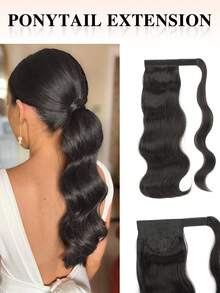 nimoki 18 Inch Heat Resistant Wavy Synthetic Fiber Ponytail Extension With Hook And Loop, Everyday Wear, Wrap-Around Ponytail Wig (Brown-Black) - Black - View 12