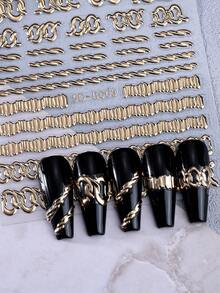 2pcs 5D Bronzing Chain Texture Nail Sticker Embossed Champagne Gold Silver Metal Geometry Line Stripe Metal Glossy Decals Nail Decoration Self Adhesive Salon Nail Supplies DIY