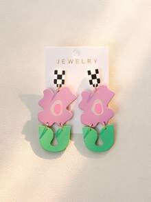 1 Đôi bông tai mặt dây chuyền hình hoa màu tím phóng đại phong cách Boho dành cho nữ, thích hợp cho kỳ nghỉ, đám cưới, tiệc tùng. - Màu tím hoa cà - Xem 1