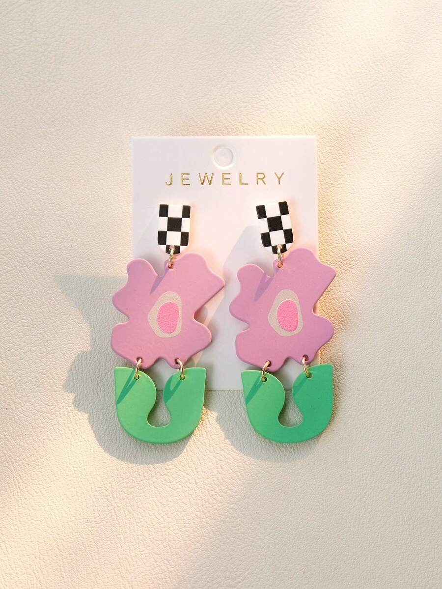 1 Đôi bông tai mặt dây chuyền hình hoa màu tím phóng đại phong cách Boho dành cho nữ, thích hợp cho kỳ nghỉ, đám cưới, tiệc tùng. - Màu tím hoa cà - Xem 1