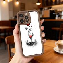 Cubierta de teléfono con borde negro y diseño blanco con ilustración de personaje de corazón rojo y hoja para uso diario en cafeterías y espacios urbanos,Aplicable a los teléfonos de la serie Apple y Galaxy - Burdeos - Ver 5