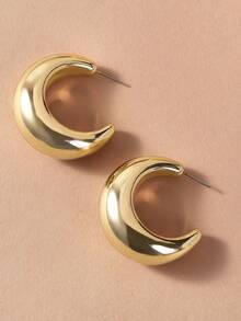 1 Pair C-Shaped Geometric Metal Industrial Style Commuter Neutral Fashion Hoop Earrings For Women - Gold - View 3