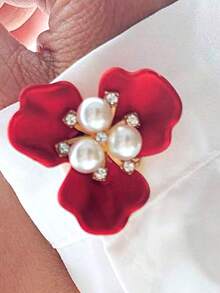 1pc/2pcs Flower Shaped Shirt Buttons Set, Pearl Cuff Links, Vintage Flower Cufflinks Clips, Suitable For Dresses, Weddings, Formal Wear Decoration Buttons, Clothing Accessories Gifts And Parties (Petal Shape Random) - Gold-red Petals - View 3