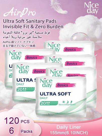Niceday 120pcs/80pcs/60pcs/40pcs/20pcs Super Soft 155mm Daily Use Sanitary Napkins, Panty Liners, Ultra-Thin Overnight Pads, Breathable Period Care Pads, Absorb Heavy Flow, Keep Intimate Area Dry And Itch-Free
