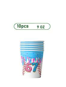50Pcs Baseball Donut Drip 67th Birthday Disposable Tableware Set, Colorful Drip Glaze Baseball Print Paper Plates Cups Napkins, Adults Kids Sports Sweet Birthday Sports Lover Party Supplies Table Decor Essentials - Multicolor - View 7