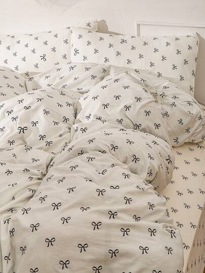 3 件套 100% 涤纶蝴蝶印花床上用品套装，2 个枕套 + 1 个羽绒被套（无床单）