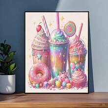 1 Set 5D Diamond Painting Kit - "Sweet Dreamy Food Style - Cream Ice Cream Donut", Large Size Full Drill Round Acrylic Diamond Art DIY Painting Set, Frameless Mosaic Craft, Suitable For Home And Office Desktop Decor - Multicolor - View 22