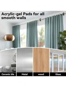 4/2件装自粘式窗帘杆，无需钻孔即可安装，免钉窗帘杆挂钩，可调节自粘式窗帘杆，适用于浴室、卧室、厨房、客厅，黑色，表面光滑 - 彩色 - 查看 5