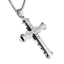 HZMAN Religion - Collar grande de acero inoxidable bizancio con circonita cúa para hombre cadena de 22 + 2 pulgadas Acero inoxidable Circonia cúa-0142 - como en la foto - Ver 1