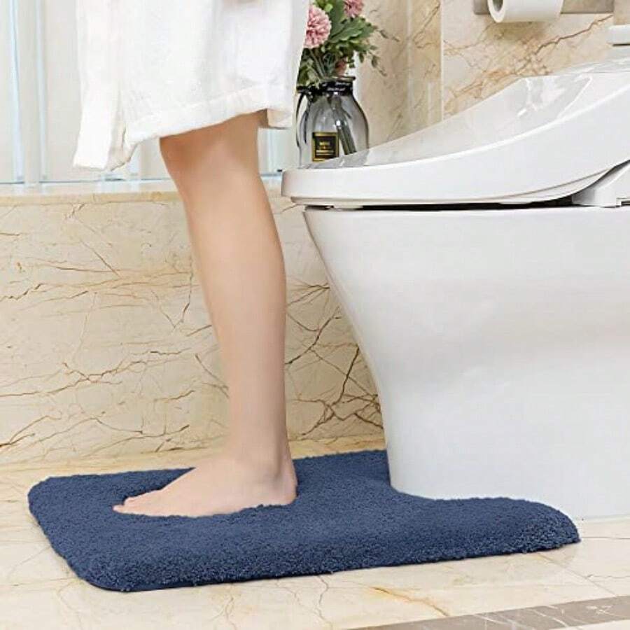 Alfombra de Baño Antideslizante de Microfibra Espesa y Absorbente, 50 x 80 cm, Color Negra - 2'7" x 1'8" (Rectangular)+Azul Marino - Ver 1