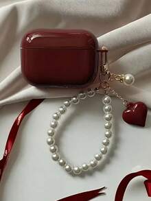 1个蓝牙耳机保护套，兼容苹果1/2/3/4、Pro/Pro2/Pro3，红色耳机保护套，带珠子吊坠