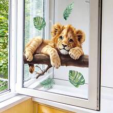 1片狮子装饰窗贴 - 创意静电贴玻璃贴纸，PVC材质，适用于家居装饰，易于安装和移除，不留残胶，客厅装饰，门窗玻璃装饰 - 彩色 - 查看 6