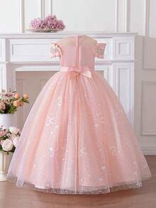 Tween Girls Sequin Bridesmaid Wedding Party Flower Girl Dress, Elegant Beauty Pageant Graduation Ceremony Party Princess Birthday Host Dress - Pink - View 2