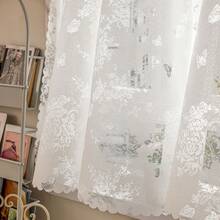 1件装简易安装魔术贴窗帘，无需钻孔，防尘隔热花卉薄纱窗帘，适用于客厅卧室出租 - 白色 - 查看 7