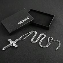 HZMAN Religion - Collar grande de acero inoxidable bizancio con circonita cúa para hombre cadena de 22 + 2 pulgadas Acero inoxidable Circonia cúa-0142 - como en la foto - Ver 6