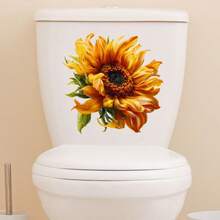 Waterproof Sunflower Toilet Decal Self-Stick Bathroom Tile Cover Decorative Stickers - Mocha Brown - View 2