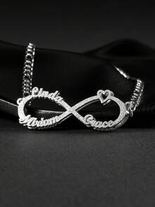 Fashionable Versatile Personalized Infinity Symbol Name Letter Customized Necklace, Custom Jewelry, Birthday Gift, Anniversary Gift, Holiday Gift, Personalized Gift, Gift For Family, Friends, Lover, Suitable For Parties And Outings - Double Matte Silver - View 5