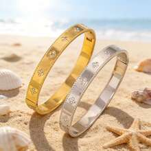 Fashionable Sparkling Four-Leaf Clover Bracelet, Stainless Steel Zirconia Decorated Women's Bracelet, Suitable For Daily Wear And Gatherings, Excellent Jewelry Gift For Holidays - B323 - View 1