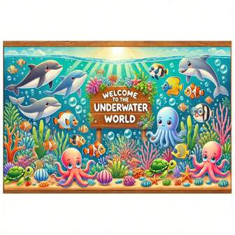 1 st polyester bakgrund för havsutforskning, undervattensvärldsbanderoll, lämplig för födelsedagsfest, fotostudio och utomhusfirande, mångsidig festdekor utan strömförsörjning