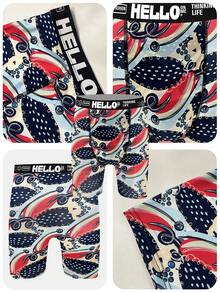 3件套随机款式男士涂鸦印花长款拳击短裤，透气舒适速干弹力腰带运动短裤，沙滩/泳池泳裤，男士创新内衣 - 彩色 - 查看 8