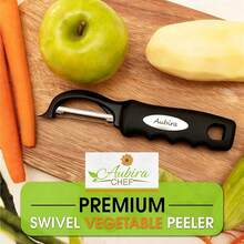 Chef Premium 旋转式蔬菜削皮器，软握手柄和超锋利不锈钢刀片 - 完美的厨房削皮器，适用于蔬菜、水果、土豆、胡萝卜、苹果 - 黑色 - 預設 - 查看 2