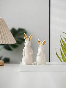 1pc White Ceramic Rabbit Figurine, Easter Theme, Suitable For Desktop, Home Decor, Office, Bookshelf, TV Cabinet, Available In Multiple Sizes