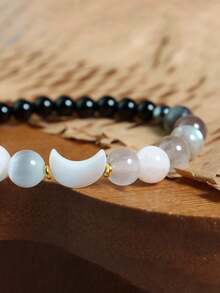 Vòng tay bảo vệ dành cho nữ bằng đá Tourmaline đen, kết hợp với đá Mặt Trăng, Mã não xám và đá Thạch anh trong suốt mài giác, trang sức tâm linh giúp cân bằng, ổn định năng lượng, phù hợp cho cả nam và nữ, quà tặng cho cả nam và nữ. - Nhiều màu - Xem 2