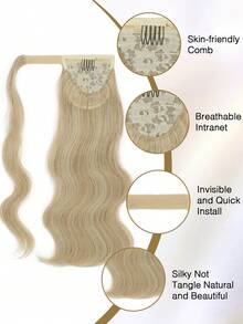 nimoki 18 Inch Heat Resistant Wavy Synthetic Fiber Ponytail Hair Extensions, Everyday Wear, Golden - Gold - View 4