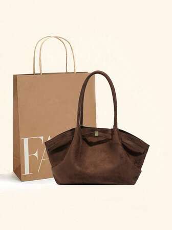 新款纯色复古麂皮绒女士时尚单肩包/斜挎包，多功能特别版，优雅大容量，轻便百搭，适合工作、旅行、商务等各种场合，大容量化妆品收纳手提包，办公包