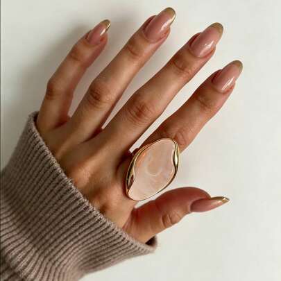 Nhẫn hình học bằng nhựa nhiều màu sắc, mạ vàng 18K, làm từ thép không gỉ, trang sức thời trang đeo hàng ngày cho nữ.