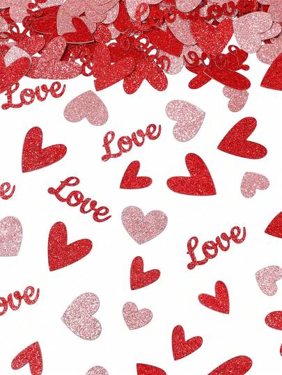 100片闪亮心形纸屑，婚礼派对装饰，心形纸屑，散落纸屑，闪粉亮片