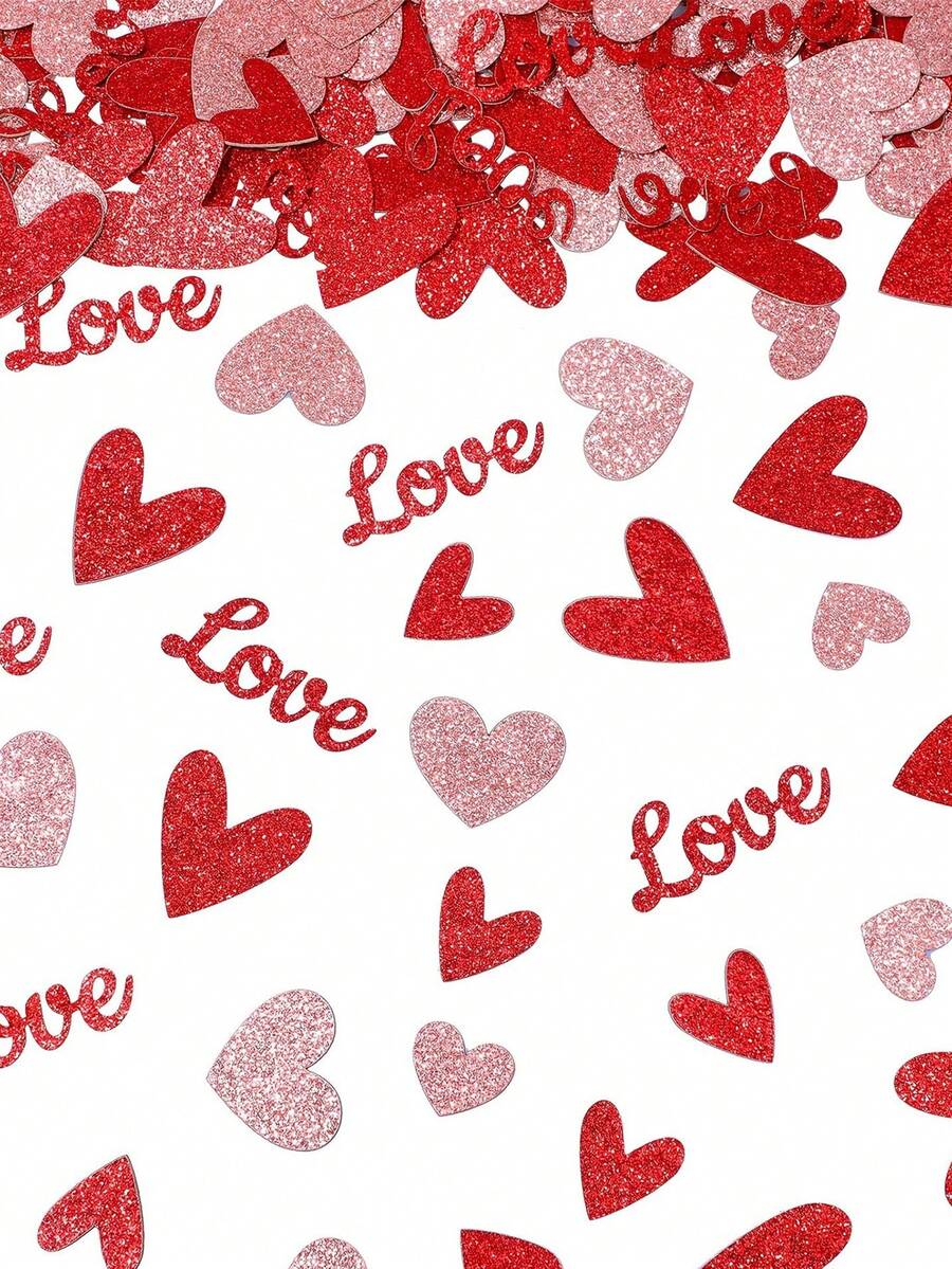 100片闪亮心形纸屑，婚礼派对装饰，心形纸屑，散落纸屑，闪粉亮片 - 彩色 - 查看 1