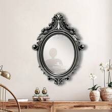Vintage Country Style Wall Mirror - Distressed Ornate Oval Frame With Decorative Corners, Plastic Structure, Vertical Hanging Vanity Mirror, Suitable For Living Room, Bedroom