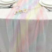 1pc Rainbow Gradient Tablecloth - Elegant And Soft Pastel Pink To Blue Polyester Sheer Fabric, Suitable For Wedding, Holiday Celebration, Birthday Party, Coffee Table And Dining Table Decor - Multicolor - View 7