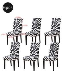 1pc/4pcs/6pcs Printed Tiger Stripe Chair Covers, Elastic Minimalist Solid Color Dustproof Chair Slipcovers, Suitable For Office Chairs - Black and White - View 4