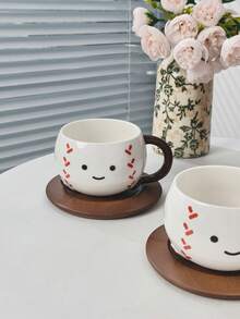 一套可爱表情杯碟，耐热竹制餐具，大容量马克杯，家用咖啡杯，适合下午茶、拉花，礼品 - 彩色 - 查看 9