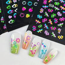 24 Sheets 3D Glow In The Dark Neon Nail Stickers Glittery Glossy Self-Adhesive Nail Art Stickers Butterfly Heart Flower Nail Art Decoration For Women Girl DIY Nail Art Deco - Multicolor - View 8